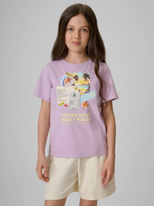 Zdjęcie produktu 4F T-shirt regular z nadrukiem dziewczęcy - fioletowy 164 (13-14 lat)