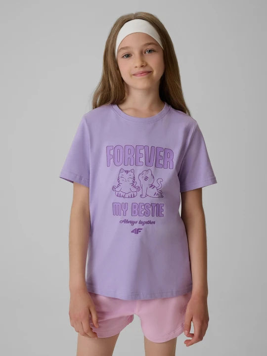 Zdjęcie produktu 4F T-shirt regular z nadrukiem dziewczęcy - fioletowy 128 (7-8 lat)