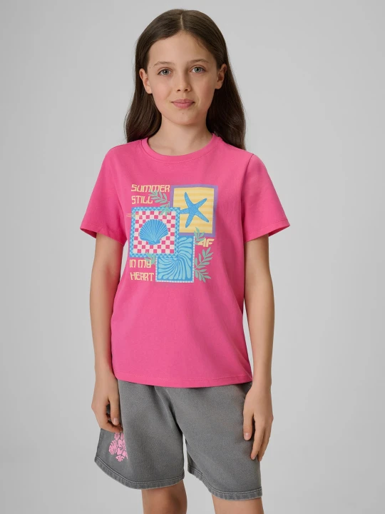 Zdjęcie produktu 4F T-shirt regular z nadrukiem dziewczęcy - różowy 152 (11-12 lat)