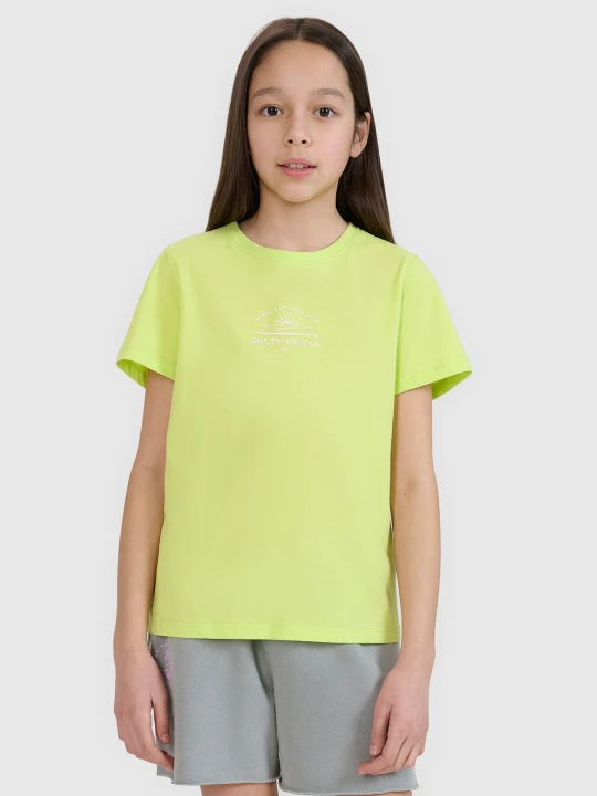 Zdjęcie produktu 4F T-shirt regular z nadrukiem dziewczęcy - zielony 134 (8-9 lat)