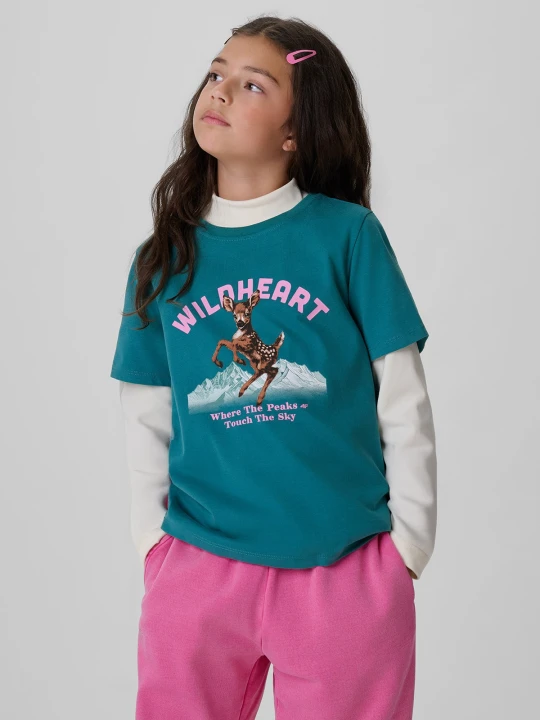 Zdjęcie produktu 4F T-shirt regular z nadrukiem dziewczęcy - zielony 146 (10-11 lat) Turkusowy