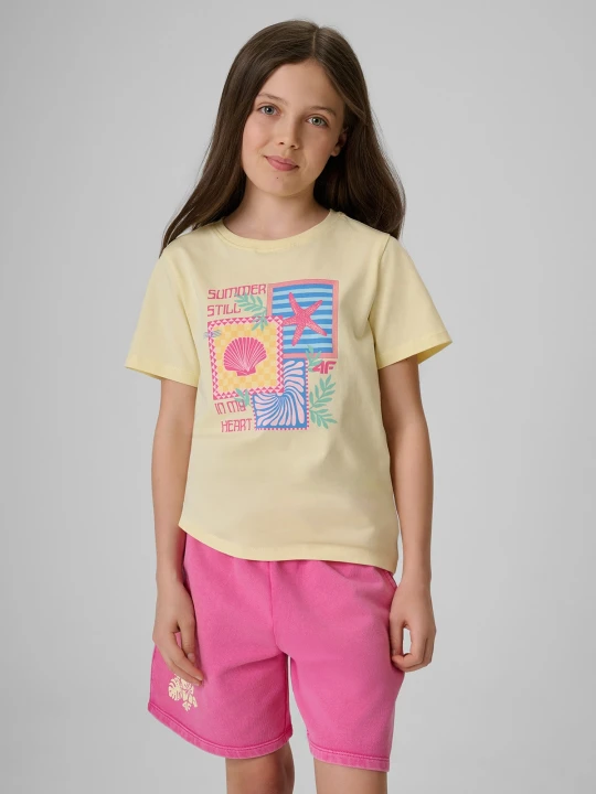 Zdjęcie produktu 4F T-shirt regular z nadrukiem dziewczęcy - żółty 122 (6-7 lat)