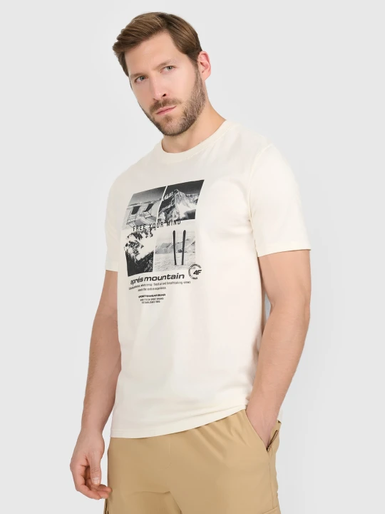 Zdjęcie produktu 4F T-shirt regular z nadrukiem męski - beżowy XXL