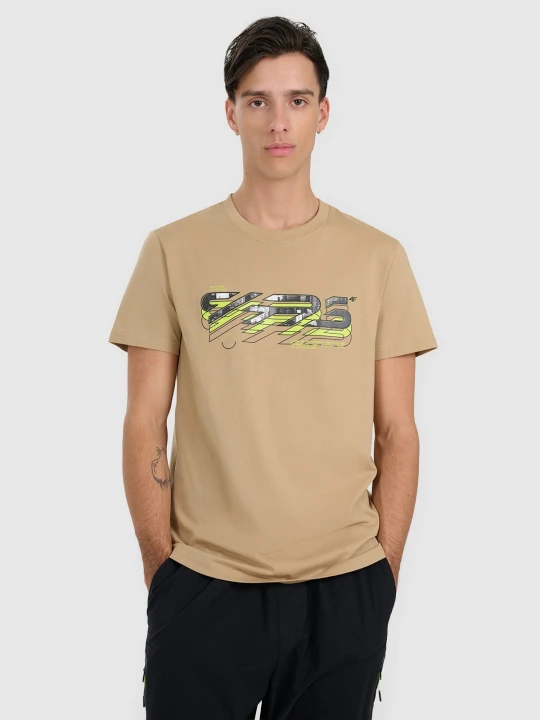 Zdjęcie produktu 4F T-shirt regular z nadrukiem męski - beżowy S