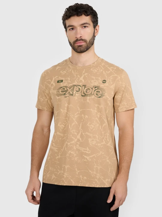 Zdjęcie produktu 4F T-shirt regular z nadrukiem męski - beżowy XXL