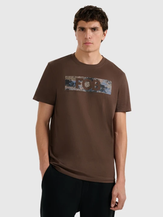 Zdjęcie produktu 4F T-shirt regular z nadrukiem męski - brązowy S Beżowy