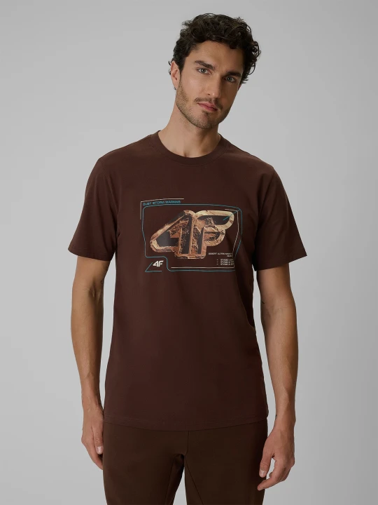 Zdjęcie produktu 4F T-shirt regular z nadrukiem męski - brązowy XL