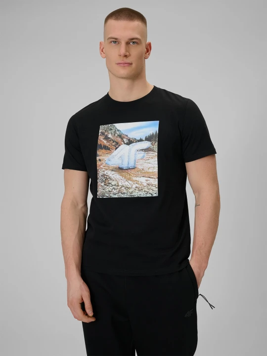 Zdjęcie produktu 4F T-shirt regular z nadrukiem męski - czarny XXL