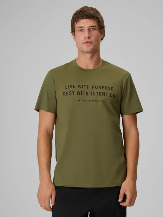 Zdjęcie produktu 4F T-shirt regular z nadrukiem męski - khaki S zielony