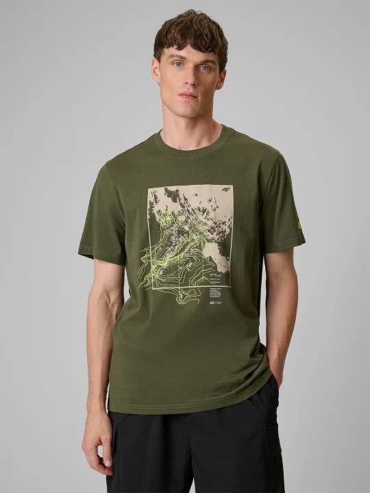Zdjęcie produktu 4F T-shirt regular z nadrukiem męski - khaki S zielony