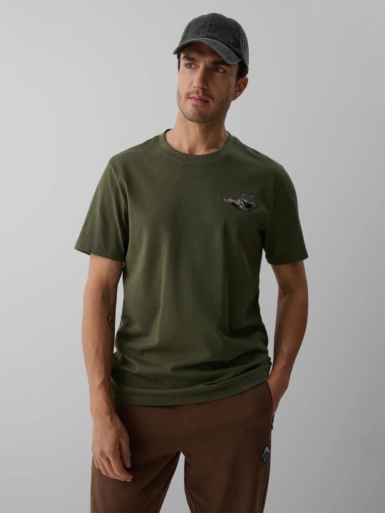 Zdjęcie produktu 4F T-shirt regular z nadrukiem męski - khaki M zielony