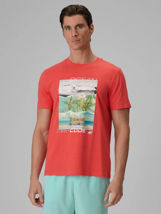 Zdjęcie produktu 4F T-shirt regular z nadrukiem męski - koralowy XXL