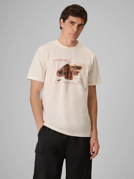 Zdjęcie produktu 4F T-shirt regular z nadrukiem męski - kremowy M