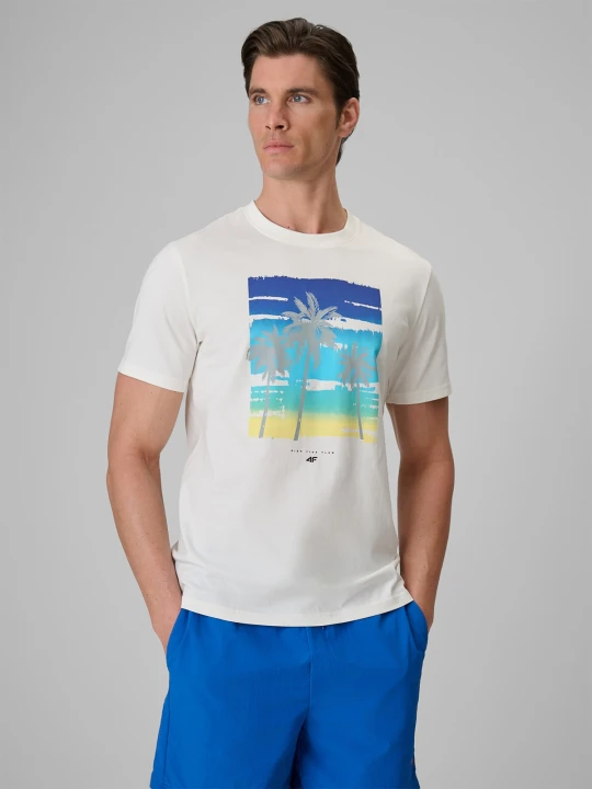 Zdjęcie produktu 4F T-shirt regular z nadrukiem męski - kremowy M