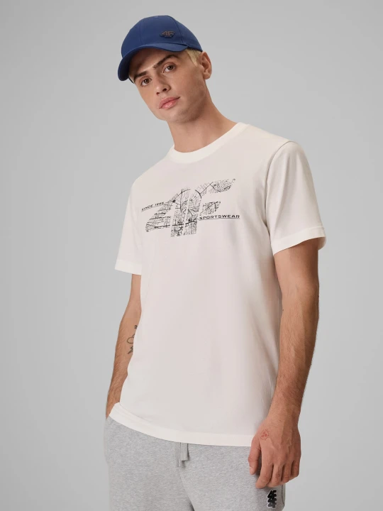 Zdjęcie produktu 4F T-shirt regular z nadrukiem męski - kremowy XXL