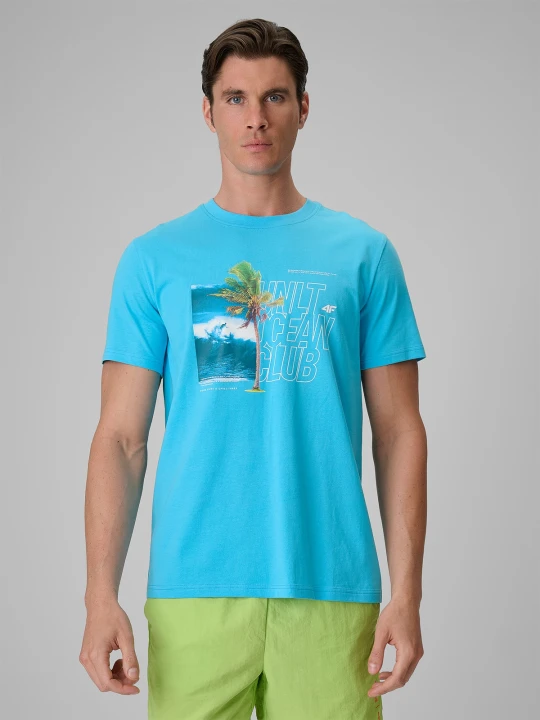 Zdjęcie produktu 4F T-shirt regular z nadrukiem męski - niebieski XXL
