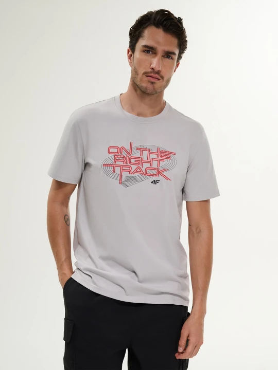 Zdjęcie produktu 4F T-shirt regular z nadrukiem męski - szary XXL