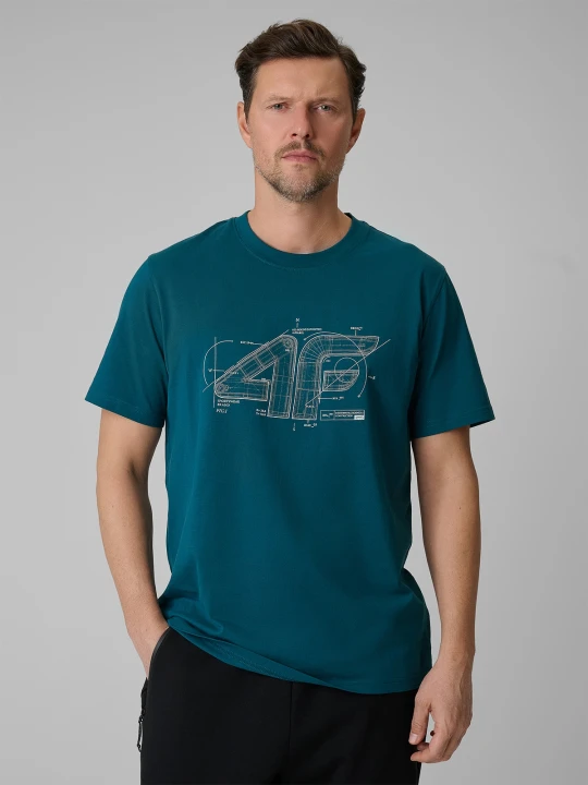 Zdjęcie produktu 4F T-shirt regular z nadrukiem męski - turkusowy S