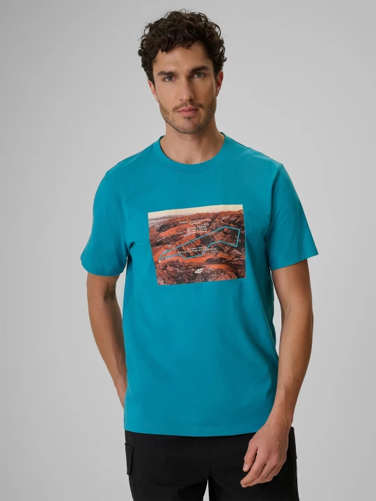 Zdjęcie produktu 4F T-shirt regular z nadrukiem męski - turkusowy M