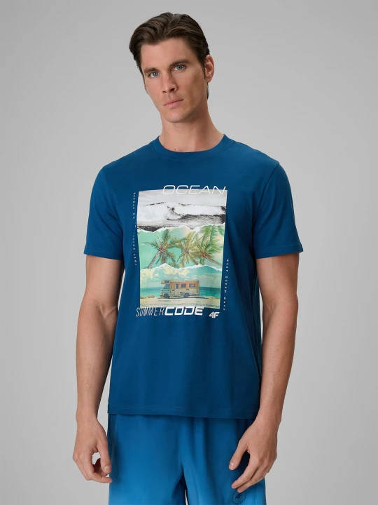 Zdjęcie produktu 4F T-shirt regular z nadrukiem męski - turkusowy M