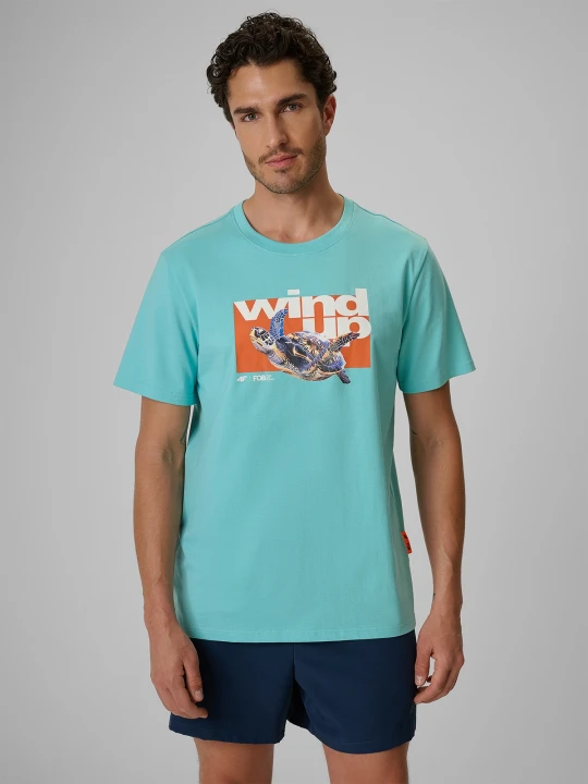 Zdjęcie produktu 4F T-shirt regular z nadrukiem męski - turkusowy S