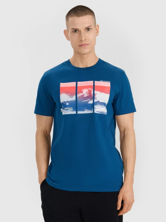 Zdjęcie produktu 4F T-shirt regular z nadrukiem męski - turkusowy S