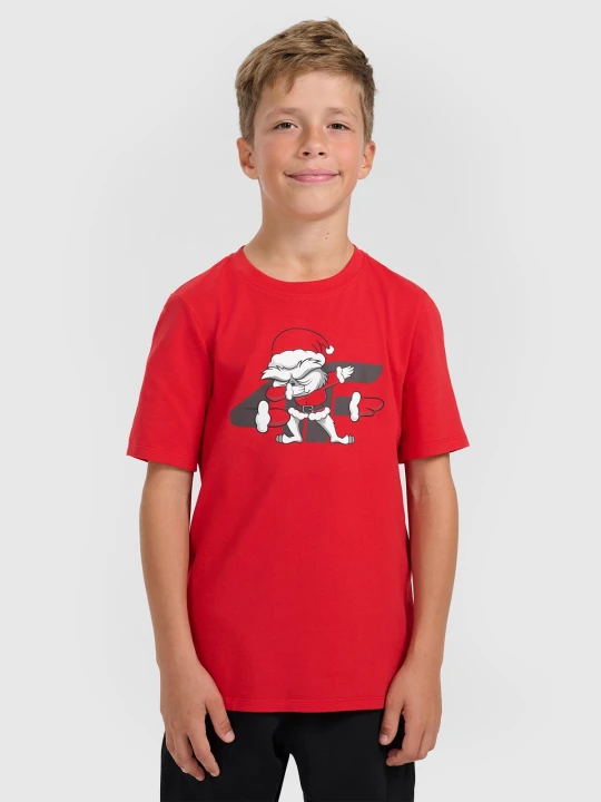 Zdjęcie produktu 4F T-shirt regular z nadrukiem świątecznym chłopięcy - czerwony 152 (11-12 lat)