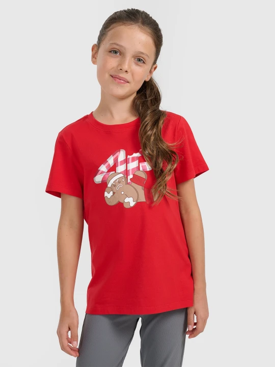 Zdjęcie produktu 4F T-shirt regular z nadrukiem świątecznym dziewczęcy - czerwony 146 (10-11 lat)