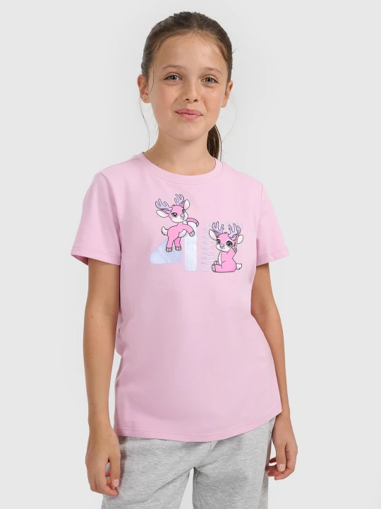 Zdjęcie produktu 4F T-shirt regular z nadrukiem świątecznym dziewczęcy - różowy 158 (12-13 lat)