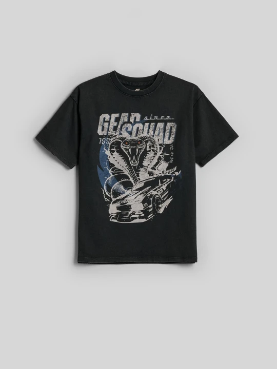 Zdjęcie produktu 4F T-shirt relaxed z nadrukiem chłopięcy - szary 146 (10-11 lat)