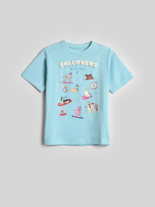 Zdjęcie produktu 4F T-shirt relaxed z nadrukiem dziewczęcy - niebieski 146 (10-11 lat)