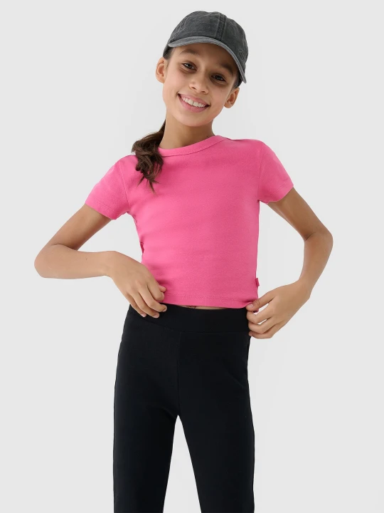 Zdjęcie produktu 4F T-shirt slim crop top gładki dziewczęcy - różowy 164 (13-14 lat)