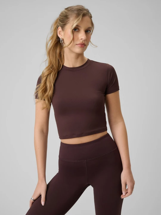 Zdjęcie produktu 4F T-shirt slim gładki damski - brązowy XL