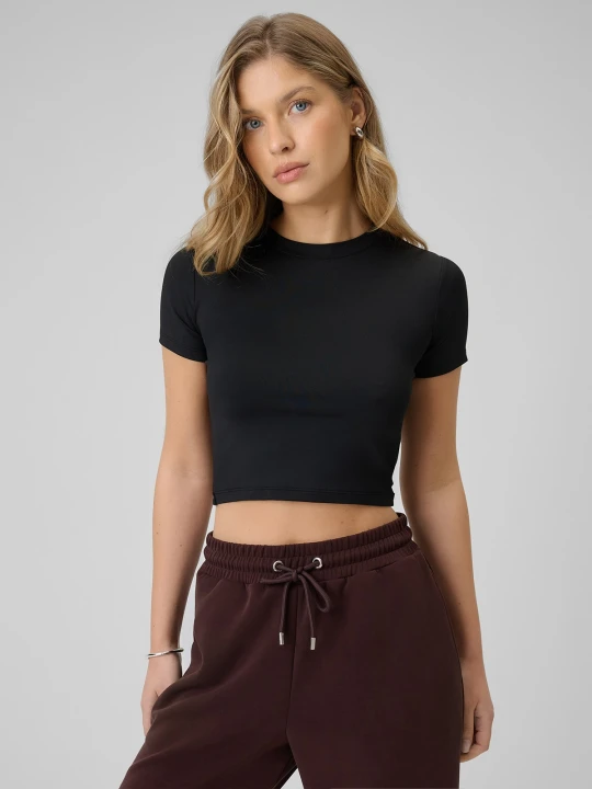 Zdjęcie produktu 4F T-shirt slim gładki damski - czarny XL
