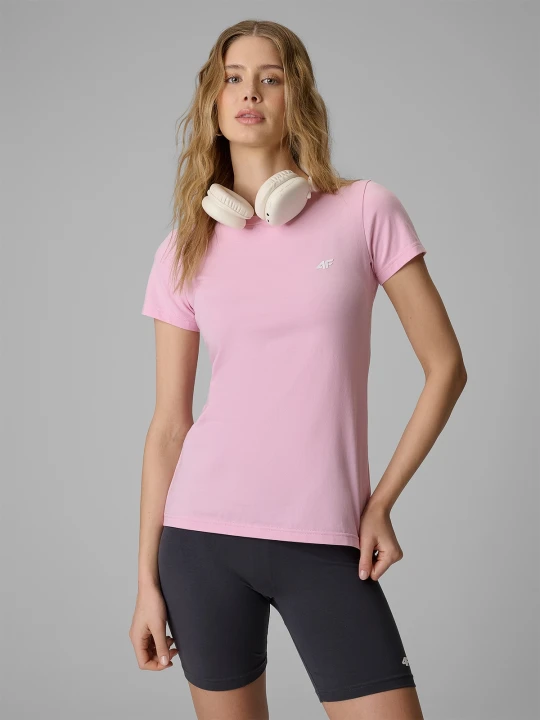 Zdjęcie produktu 4F T-shirt slim gładki damski - różowy XS