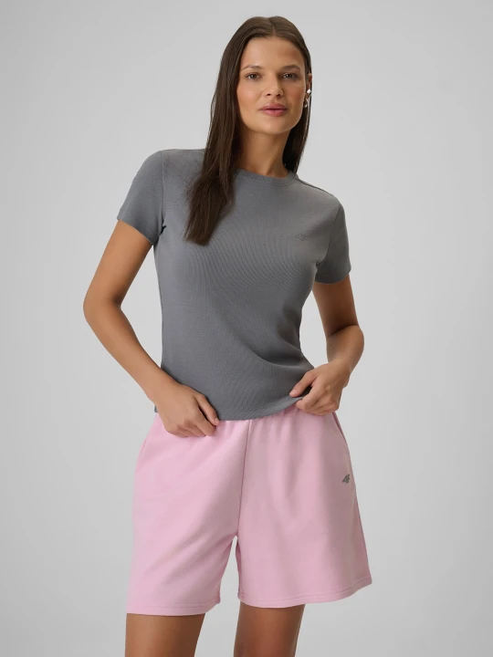 Zdjęcie produktu 4F T-shirt slim prążkowany damski - szary M