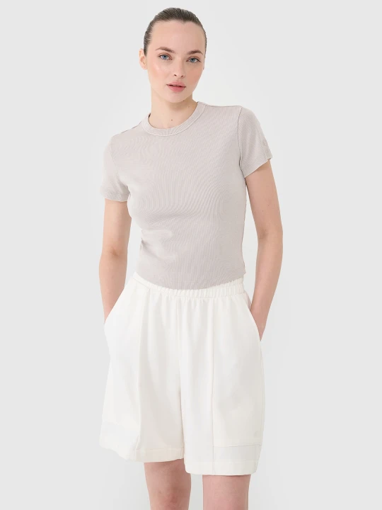 Zdjęcie produktu 4F T-shirt slim z prążkowanej dzianiny damski - beżowy XS