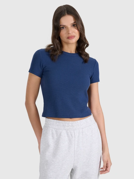 Zdjęcie produktu 4F T-shirt slim z waflowej dzianiny damski - granatowy L