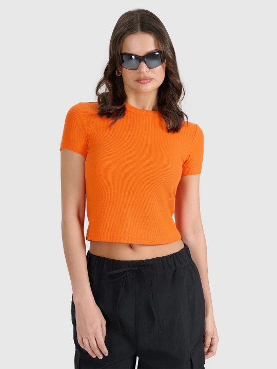 Zdjęcie produktu 4F T-shirt slim z waflowej dzianiny damski - pomarańczowy XL