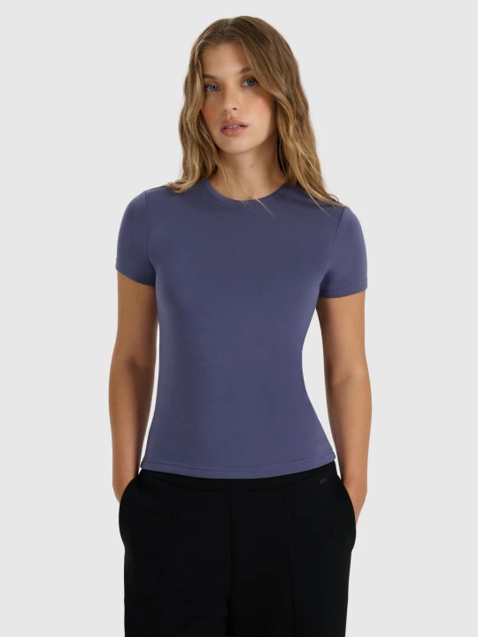 Zdjęcie produktu 4F T-shirt z prążkowanej dzianiny z modalem damski - granatowy S