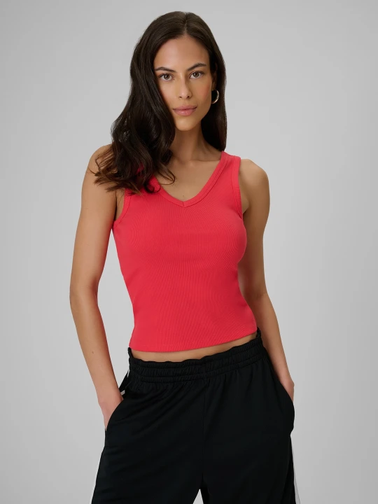Zdjęcie produktu 4F Top slim z prążkowanej dzianiny damski - czerwony XXL