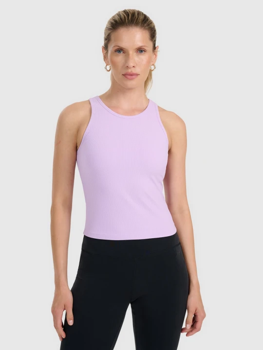 Zdjęcie produktu 4F Top slim z prążkowanej dzianiny damski - fioletowy XS