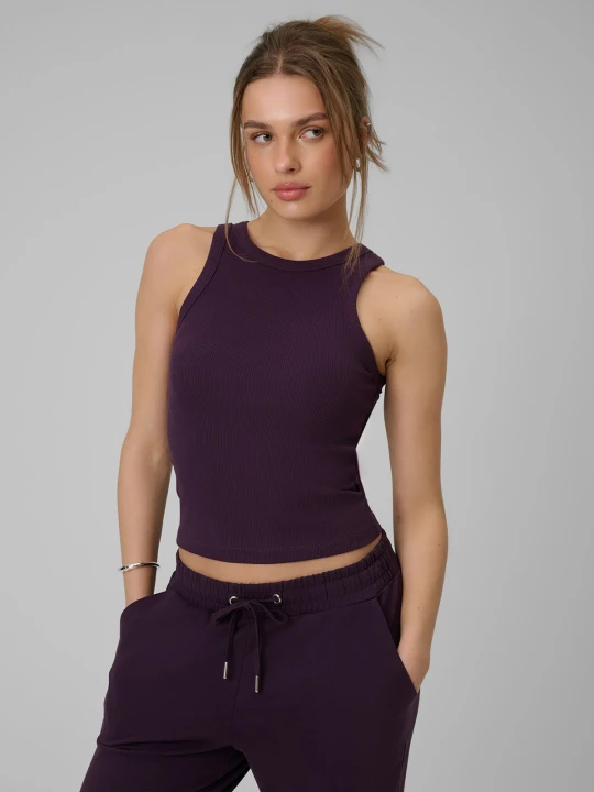 Zdjęcie produktu 4F Top slim z prążkowanej dzianiny damski - fioletowy S