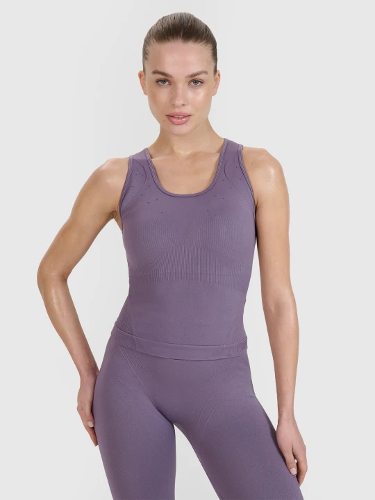 Zdjęcie produktu 4F Top treningowy slim bezszwowy damski 4F | Anna Lewandowska - fioletowy XXS / XS