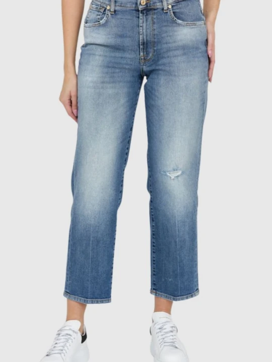 Zdjęcie produktu 7 FOR ALL MANKIND Jasnoniebieskie jeansy damskie z przetarciem THE MODERN STRAIGHT, Rozmiar 27