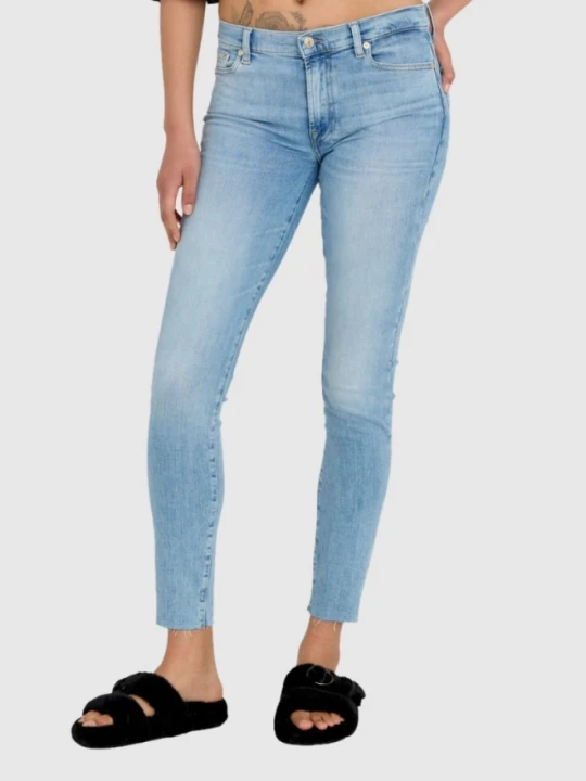 Zdjęcie produktu 7 FOR ALL MANKIND Jasnoniebieskie jeansy damskie z wysokim stanem HW SKINNY SLIM ILLUSION, Rozmiar 28