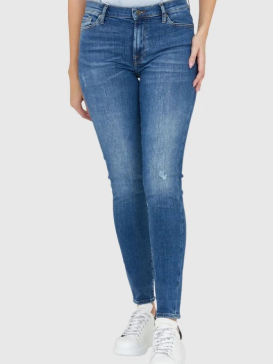 Zdjęcie produktu 7 FOR ALL MANKIND Jeansy damskie z przetarciami HW SKINNY SLIM ILLUSION Outline, Rozmiar 28 Niebieski