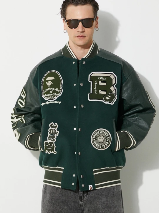 Zdjęcie produktu A Bathing Ape kurtka bomber wełniana Bape Patch Coach Jacket