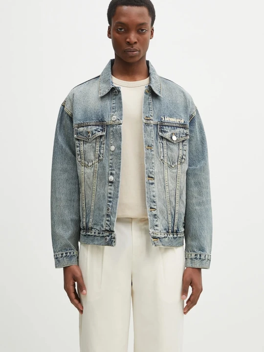 Zdjęcie produktu A Bathing Ape kurtka jeansowa bawełniana Distressed 13Oz Denim Trucker