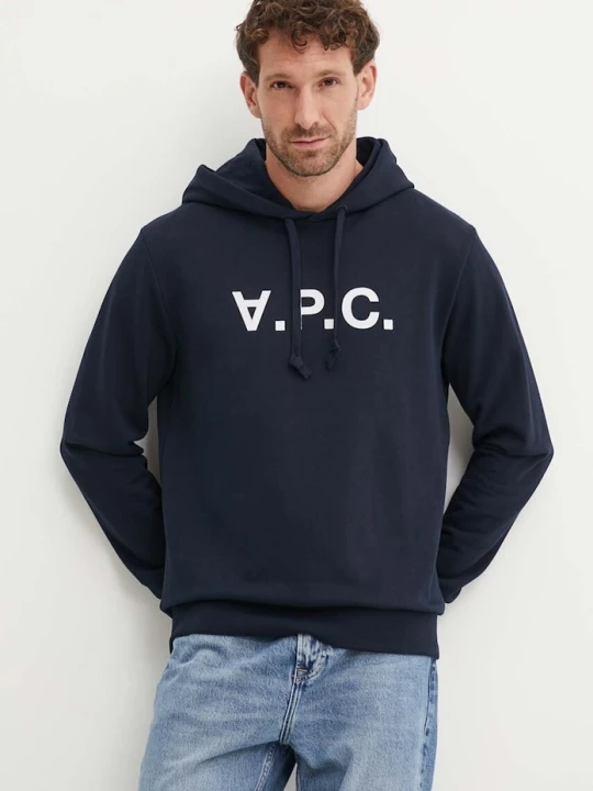 Zdjęcie produktu A.P.C. bluza bawełniana hoodie standard grand vpc GOTS granatowy
